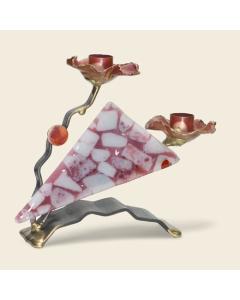 Woman of Valor Flowering Pink Fused Glass & Metal Candlestick Set Small