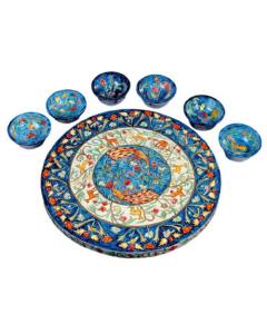 Seder Plate and Six Small Bowls - Peacocks