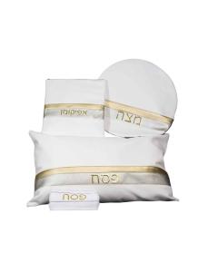 Pesach Seder Set 4 Piece Leather- Silver Stripe Design