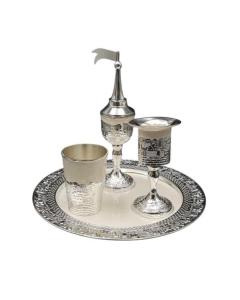 Silver Plated & White Enamel Jerusalem Havdalah Set