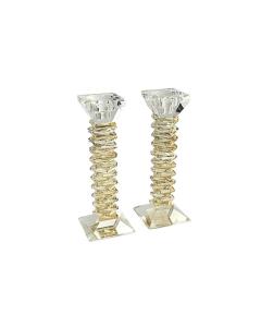 GOLDEN CRYSTAL STEP PAIR CANDLESTICKS 22 CM