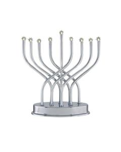 12" Electric Hanukkah Menorah With Flickering Bulbs | Polished Chrome, Flameless