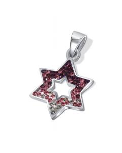 Sterling Silver Star of David Pendant - Pink Toned Stones