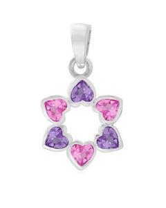 Sterling Silver Star of David Pendant - Pink & Purple Hearts