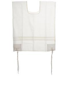 Wool Tzitzis - Round Neck - Ashkenaz - White Stripes - Adult - Keter