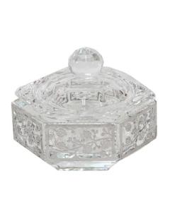 Hexagon Crystal Dish With 3 Legs Floral Metal