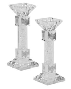 Candlesticks Crystal Silver With Light Silver Stones 7"