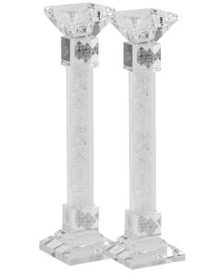 Candlesticks Crystal Silver With Light Silver Stones 9.5"X 1"