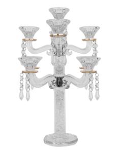 Crystal Candelabra with Gold Rimed Glass & 9 Branches - 18"H