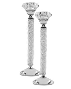 Crystal And Silver Candlesticks Light Silver Stones 9.25"H