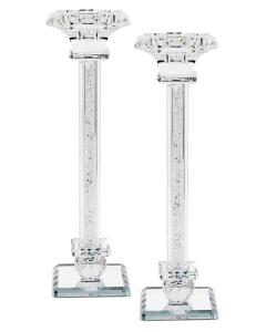 Crystal Candlestick Clear Filling Mirror Stands - 10" Tall