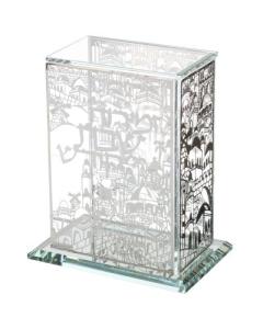 Crystal & Silver Zemiroth Holder Jerusalem 7"Hx6x3.5