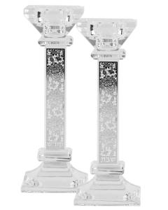 Crystal Candlestick With Silver Plate 7"H