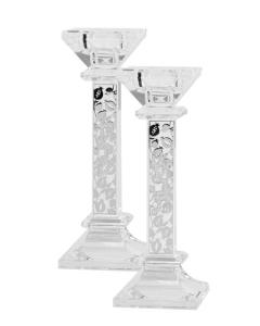 Crystal Candlesticks With Silver Plate 7"H