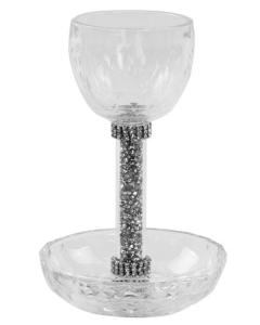 Crystal Cup And Tray With Silver Stones