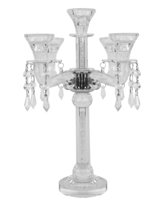 Crystal Candelabra 5 Lights With Filled Stones And Hanging Crystals 14.75"