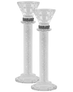 Crystal, Silver With Light Silver Stone Candlesticks 8"H