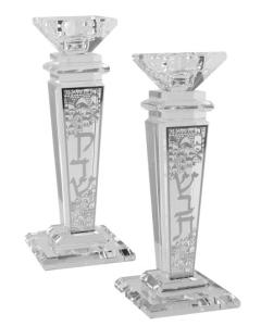 Crystal And Silver Candlesticks 8"H X 1.5"W