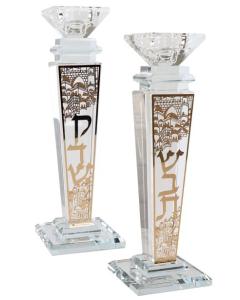 Crystal And Gold Candlesticks 9.5"H X 1.5"W