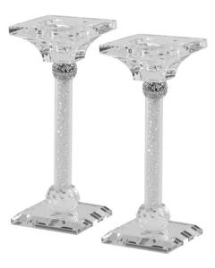 Candlesticks Crystal Silver With Light Silver Stones 7"X .75"