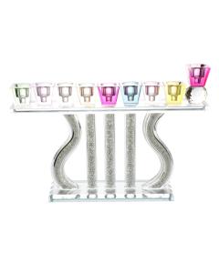 Crystal Menorah with Colored Tops & Stones 7" H x 10.5" W
