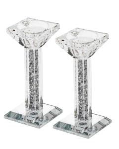 Crystal Candlestick Silver Filling Mirror Stands - 5" Tall