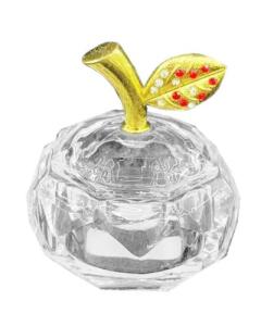 Crystal Honey Dish With Gold Leaf Red & White Crystals