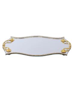 Mirrored Tray Circular Shape with Gold Handles & Crystals