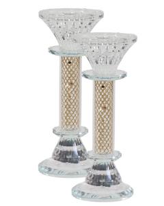 Crystal Candlestick With Gold Paper Filling 7"