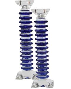 Blue & Clear Crystal Candle Sticks 11"