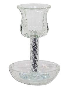 Crystal Kiddush Cup - Silver Filling With Spiral Leg