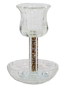 Crystal Kiddush Cup - Gold Filling With Square Leg