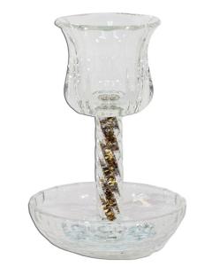 Crystal Kiddush Cup - Gold Filling With Spiral Leg