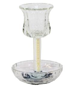 Crystal Kiddush Cup - White Pearl Filling With Square Leg