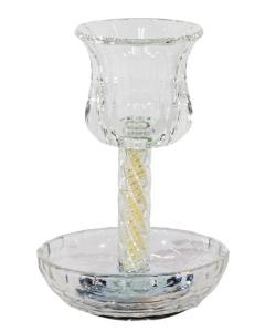 Crystal Kiddush Cup - White Pearl Filling With Spiral Leg