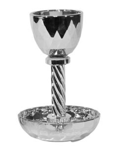 Crystal Silver Kiddush Cup With Tray 6"