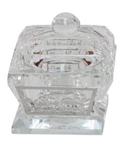 Crystal Salt/Honey Holder With Lid- Silver Metal