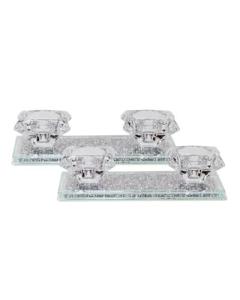 2 Crystal Candle Holder Of 2 - On Silver Filling Stand