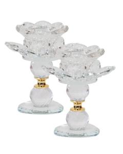 2 Pcs Crystal Candle Holder With Gold 4.5"