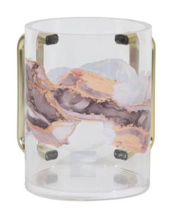 Acrylic Washcup Gold Handles Orange-Purple Marble