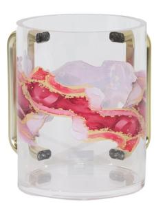 Acrylic Washcup Gold Handles Red Marble