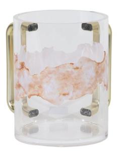 Acrylic Washcup Gold Handles Peach Marble