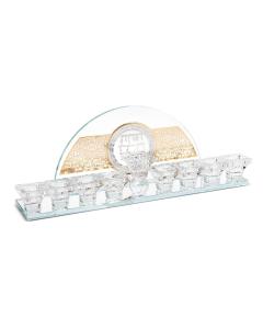 Crystal Menorah with Silver & Gold Blessing Plates (Flat)