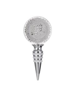 Crystal Wine Bottle Cork "Lekuved Shabbos V'Yomtov" Silver Plates