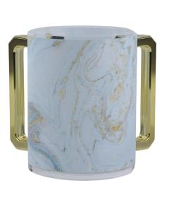 Acrylic Washing Cup - Blue Marble Color- Gold Handles
