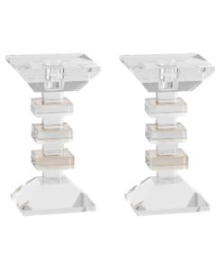 Set of 2 Clear & Brown Crystal Candlesticks and/or Tealight Holders 6" H - Levels