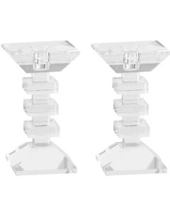 Set of 2 Clear Crystal Candlesticks and/or Tealight Holders 6" H - Levels