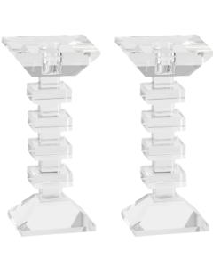 Set of 2 Clear Crystal Candlesticks and/or Tealight Holders  7.5" H - Levels