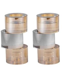 Set of 2 Black & Gold Crystal Candlesticks and Tealight Holders (Circular) 6" H - Reversible