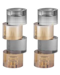 Set of 2 Black & Gold Crystal Candlesticks and Tealight Holders (Circular) 8" H - Reversible